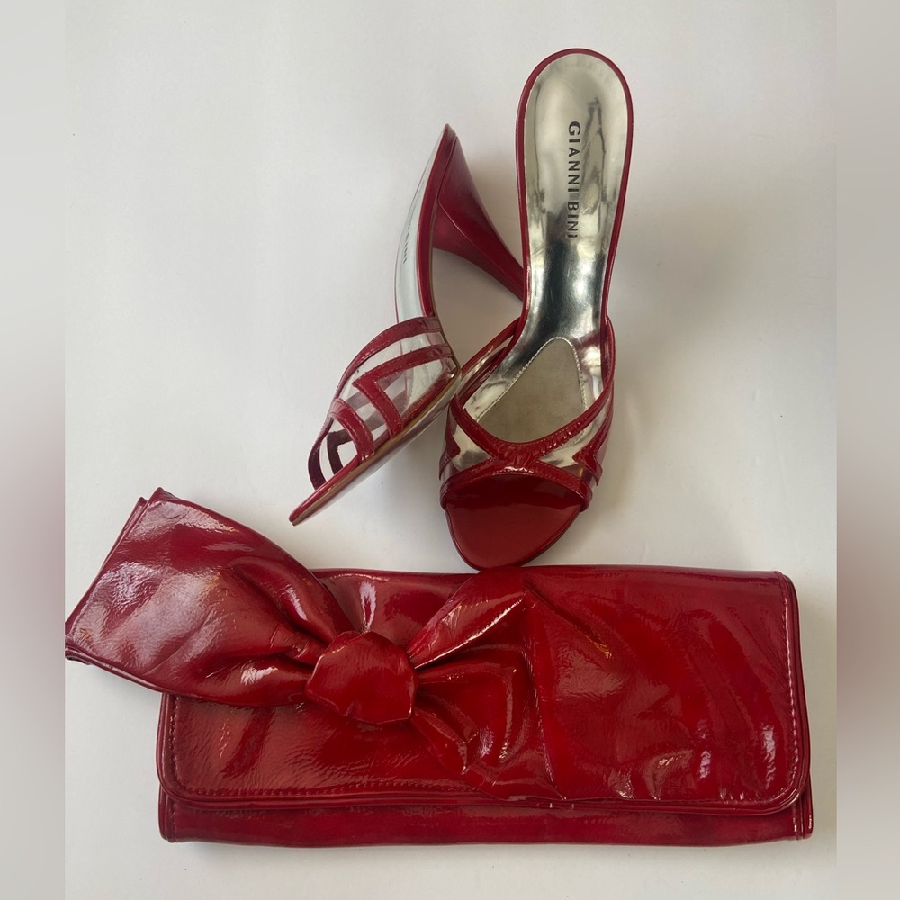 Red open toe sandals and Steve Madden purse. Each piece sold separately.